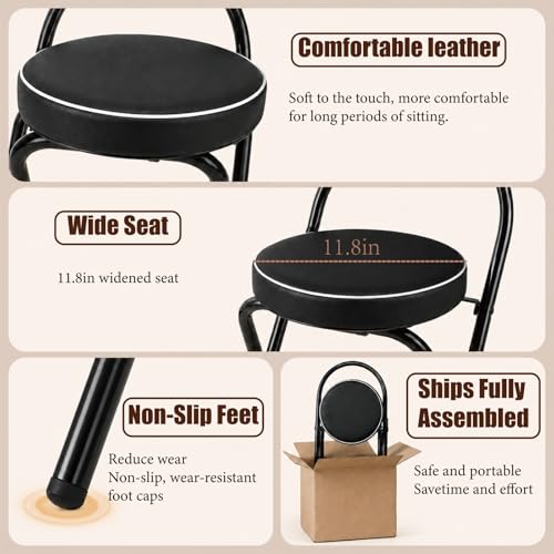 Image of Folding Bar Stool with Backrest Counter Height Chair Padded Seat Cushion Space Saving Foldable Stool for Kitchen Island Extra Portable Indoor Seating(Black,25.6 inch Seat Height (65cm))