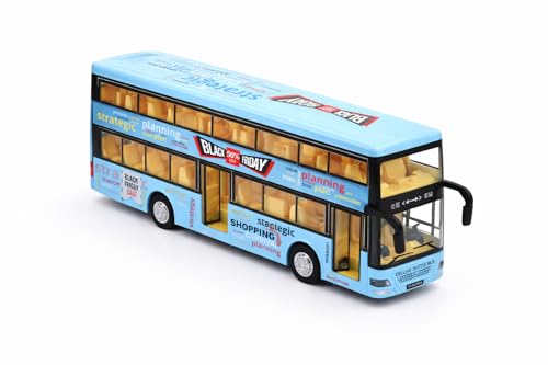 Image of Diecast Double Decker Travel Bus Toy Metal Alloy for Kids Light Music Open Door Collection Friction Powered Toys for Boy Kids (Blue)