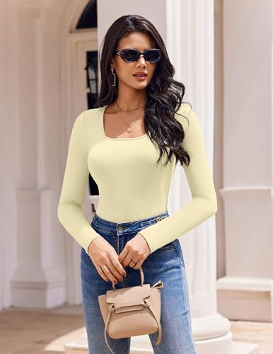 Ekouaer Womens 3 Pack Long Sleeve Shirts Square Neck Basic Tops Fitted Tee Thermal Undershirts XS-XXL3