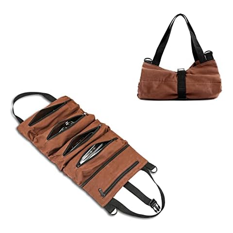 Super Roll Tool Roll,Multi-Purpose Roll Up Tool Bag, Wrench Roll,Canvas Tool Organizer Bucket,Car First Aid Kit Wrap Roll Storage Case,Hanging Tool Zipper Carrier Tote,Car Camping Gear Cover