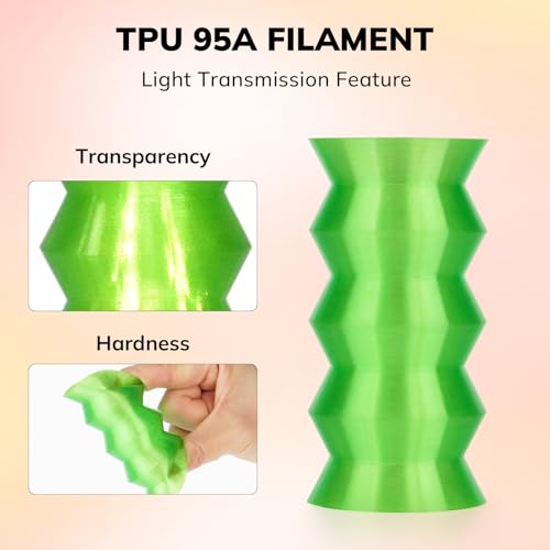 Image of AMOLEN 95A TPU 3D Printer Filament 1.75mm, High Hardness & Resilience TPU Transparent Green Filament, 1KG Flexible 3D Filament, Dimensional Accuracy + /- 0.02mm, Suitable for Most FDM 3D Printers