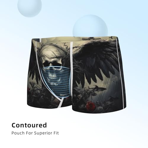 Boys' Cotton Boxer Brief Soft Underwear-Vintage Winged Rose Skull4