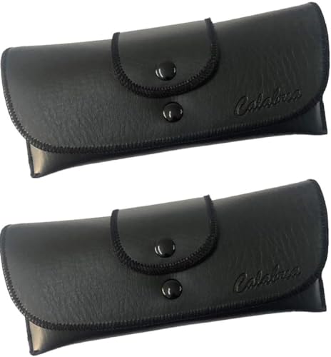 Image of Calabria Double Snap Belt Loop Eyeglass Case PU Leather Vintage Style Old School Eye Glasses Pouch Semi-Hard Sunglass Holder