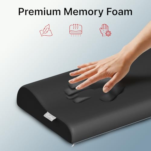 Image of pTron Ergova O2 100% Memory Foam Cervical Neck Pillow, Improves Posture, Spinal Alignment, Neck Pain Relief Cushion, Queen Size 19x11x3.5 inch, Breathable & Washable Zip Cover (Black)