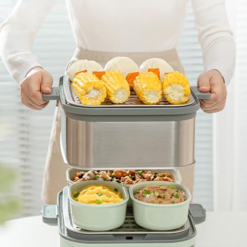 Image of BUYDEEM G67US-A503 Electric Food Steamer for Cooking, 2 Tire Stainless Steel Steamer with Manual Mode, 1500W, 14 Quart, Green