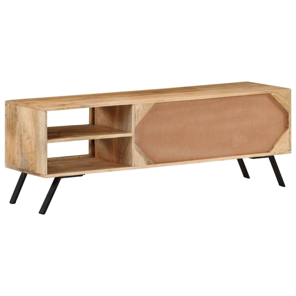 Mobile Porta TV 110x30x40 cm in Legno Massello di Mango | Mobiletto basso per soggiorno in stile rustico con ripiani per decoder e console di gioco.