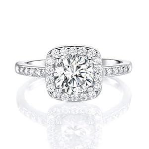 MDFUN 18K White Gold Plated Cubic Zirconia Promise Halo Engagement Promise Eternity Ring for Women