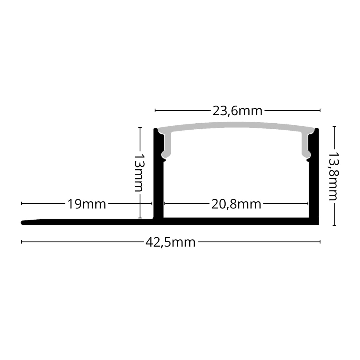 Profil en aluminium BETA2 de 2 m encastré Plaque de plâtre Carrelage pour bande LED coque mate (BETA2L)