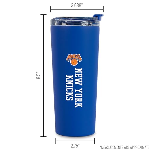 Image of Rico Industries NBA Basketball New York Knicks Royal Blue 24oz Stainless Steel Tumbler with Lid and Dual Functioning Lid