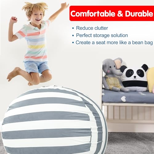 Lukeight Stuffed Animal Storage Bean Bag Chair Cover (No Filling) for Kids, Zipper Beanbag Chair Cover for Organizing Toddler and Kids' Rooms Plush Toys (Gray+White Velvet, Large) - Image 4