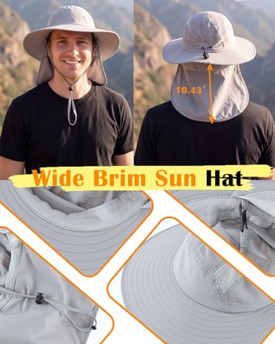 Image of Home Prefer UPF 50+ Mens Wide Brim Fishing Hat with Neck Flap Sun Hat for Men Women Sun Protection Cap