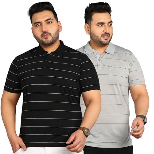 Image of INKKR Plus Size Men's Regular Fit Striped Polo Tshirt Combo