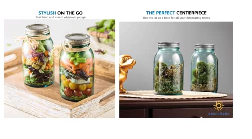 Betrulight Aqua Vintage Mason Jars - Pack Of 4, 32 Oz Regular Mouth, With Airtight Lids & Bands - Ideal For Diy Crafts, Decor, And Safe Food Preservation #TOP5