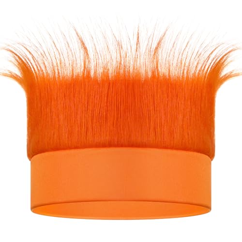 Luinabio Hairy Headband Crazy Hair Day Fun Wig Hat Costume Accessory for Women Men Spirit Week Halloween Cosplay Sport(Solid Color,Orange)