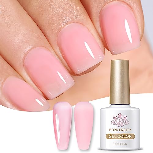 BORN PRETTY Jelly Pink Gel Nail Polish Transparent Nude Pink Gel Polish Sheer Color Soak Off Gel Nail Manicure Gift for Holiday Women Girls Gift