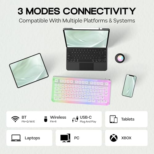 Image of KiiBoom Jade75 75% Resin Molding Mechanical Keyboard, BT5.0 /USB-C /2.4GHz Wireless Gaming Keyboard, QMK&VIA Programmable, RGB Backlits, Hot-Swappable, CNC+UV Case for Windows /Mac /Linux (Clear)