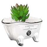 MyGift 9-Inch White Ceramic French Country Style Bathtub Succulent Planter/Soap Dish