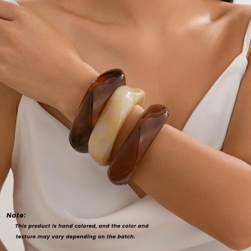 3Pcs Chunky Acrylic Bracelet for Women Large Square Resin Cuff Vintage Bangle Bracelets Wide Jewelry Set2
