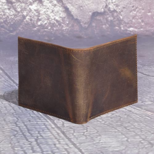 Le'aokuu Mens Genuine Leather Cowhide Bifold Credit Card Case With Flip ID Window Wallet (Brown)4