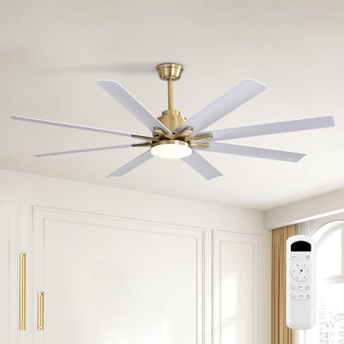 Image of Sofucor Ceiling Fans with Lights, 52 Inch Indoor /Outdoor Ceiling Fan with Light Remote Control, Reversible DC Motor, 3CCT, 8 Blade Modern White Ceiling Fans for Bedroom, Living Room, Patio, Farmhouse