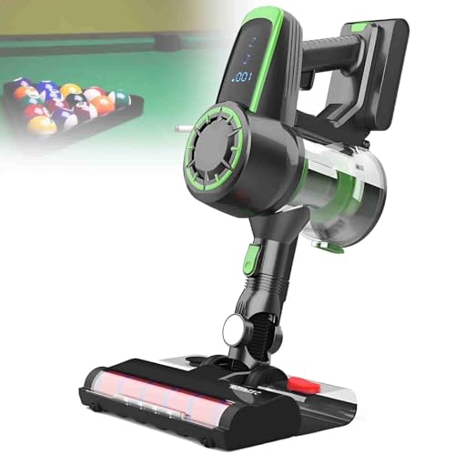 UORDBY Electric Billiard Table Cloth Cleaner, Pool Table Vacuum for Felt, 2-Speed Adjustment, 22kPa Suction Power with Countertop Brush LED Light, Removable Lithium Battery Green