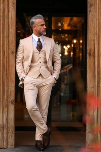 Men's 3 Piece Slim Fit Suit Set 2 Button Solid Jacket Vest Pants Set for Wedding Business Party Dinner2