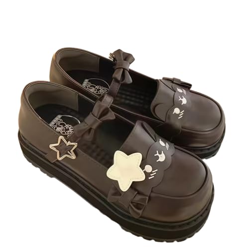 Mujeres lindo Bowknot Mary Jane zapatos planos dulce estilo Lolita con plataforma tacones correa de tobillo cerrado dedo del pie dulce color correa arco encaje zapatos de vestido de fiesta para niñas