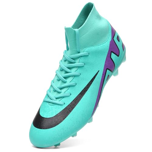 Unitysow Fußballschuhe Herren Outdoor High Top Spike Cleats Fußball Stiefel Professionelle Athletics Trainingsschuhe,T23156 Cyan,EU37