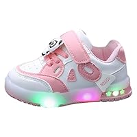 Toddler Boys Light Up Trainers Cute Panda Flashing Sports Shoes Baby Girls Sparkly Walking Shoes Lightweight Breathable Slip On Flat Rubber Sole Sneakers (Pink, 7.5 Toddler)