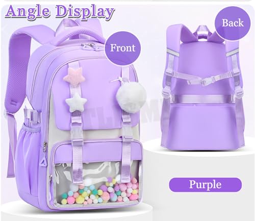 Image of Korean Style Solid Color Backpack with Soft Dream Pop & Plush Keychain | Multi-layer Large Capacity Lightweight School Bag | Anti-Theft Pocket, Waterproof Casual Daily Rucksack for Teen Girls