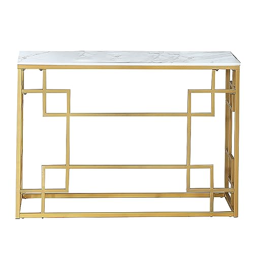 SEAVI Sofa Tables, Extra Long Console Table, Chic Faux Marble Entryway Table with Storage Shelf, Modern Hallway Accent Table, for your Living Room, Hallway, Entryway, and Bedroom