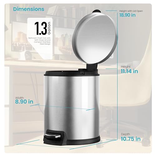 Image of Home Zone Living 1.3 Gallon Small Trash Can with a Step Pedal Lid
