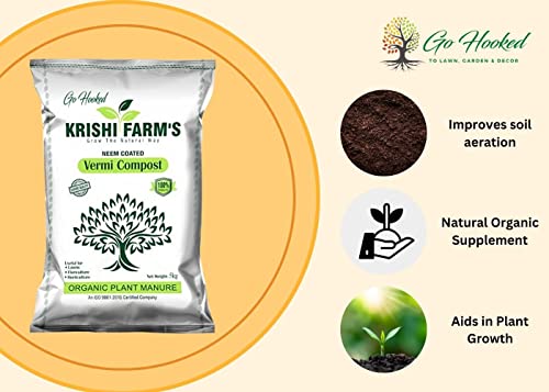 Go Hooked Organic Vermicompost Fertilizer Manure for Plants | Organic Manure for Plants | Fertilizer for Home Gardening | Soil Mix for Pot Plants | Natural Booster for Flowering Plant -5Kg Neem Coated