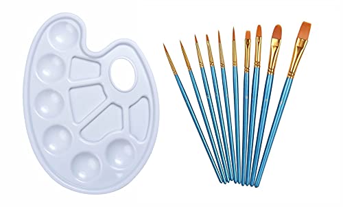 Makkas 10 Pcs Acrylic Brush Set with Mixing Palette | Wooden Handles & Nylon Bristles for Artists & Beginners