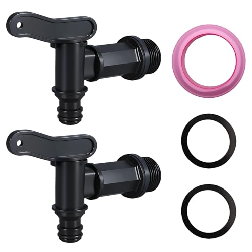 2PCS Water Butt Tap Replacement Taps Durable Plastic for Water Butt and Barrels Leak-Proof Waterbutt Taps Compatible with Hose Connectors Easy Fit Water Barrel Tap Kit for Garden Tanks