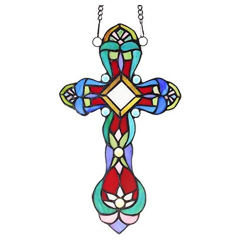 Capulina Stained Glass Window Hanging, Handcrafted Timeless Functional Art Stunning Stained Glass Windows Panel with Chain - Abstract Art Style (W7.6 x H13 inches) Cover