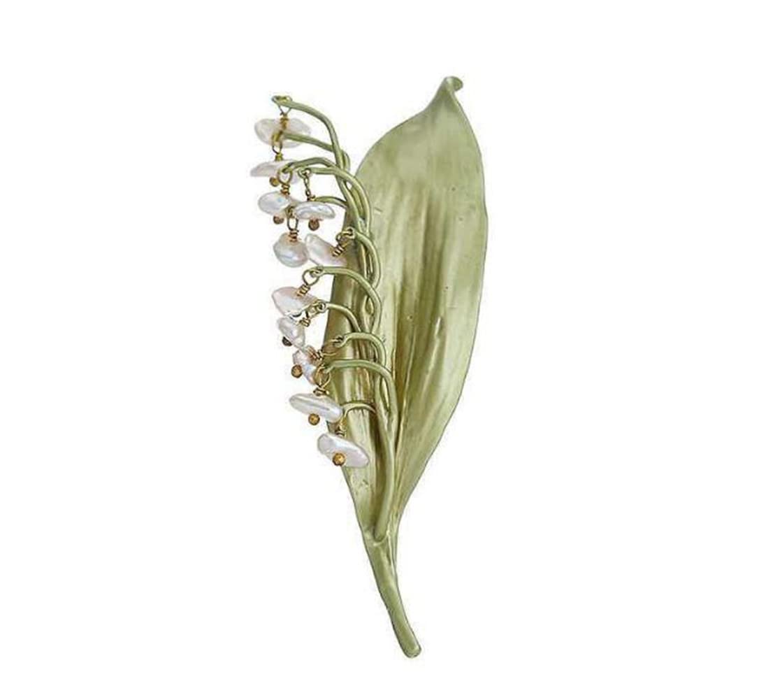 AFSJEEPCreative Lily Of The Valley Brooch Natural pearl Calla lily Valley lilies brooch Vintage brooch leaf shell female Brooch Accessories, Random color