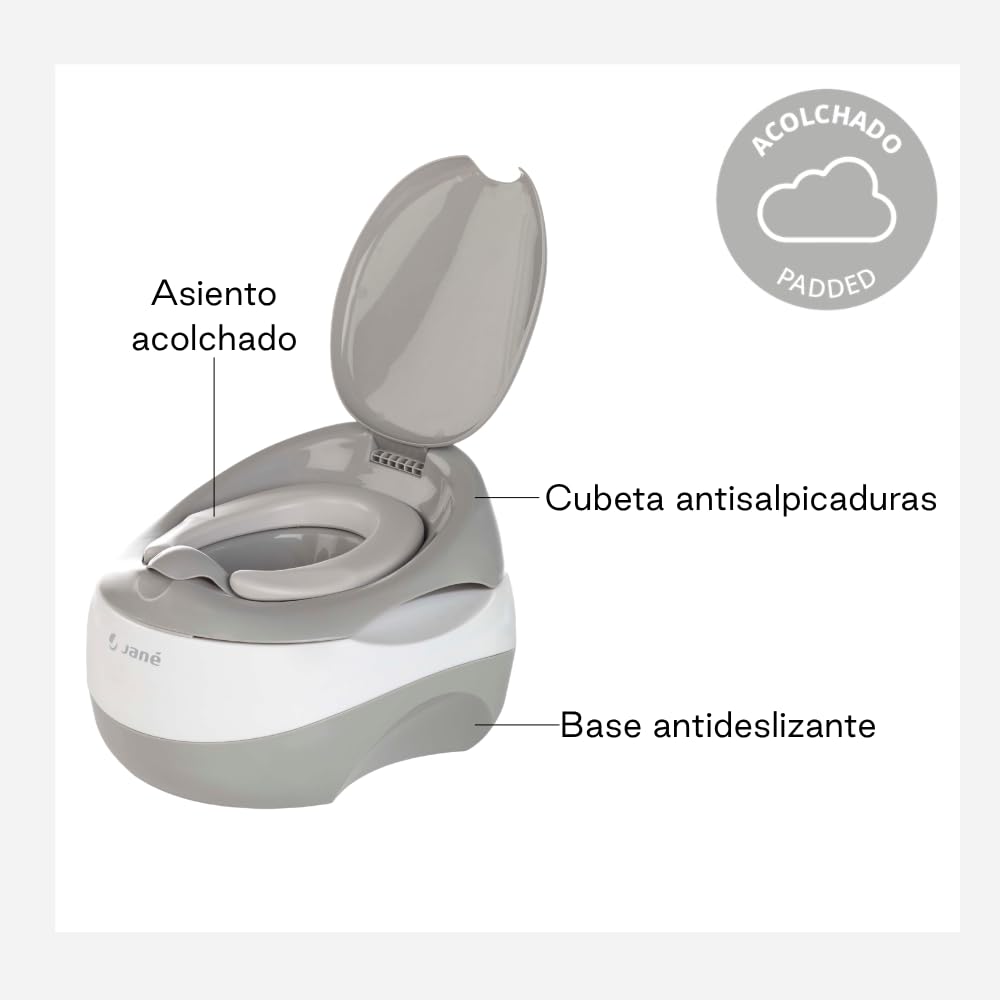 Jané Orinal Bebé 3 en 1, Orinal + Reductor WC + Alzador Niño, Antideslizante, Asiento Acolchado, desde 18 Meses hasta 50 kg