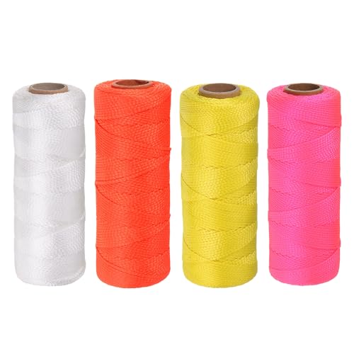 QUARKZMAN 4 Stück Gedrehte Nylon-Maurerschnur 1,5 mm x 500 ft Geflochtene Schnur für Angeln, Gartenarbeit und Basteln