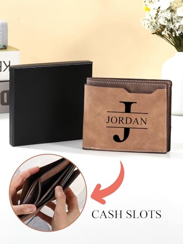 PiercingJ Custom Wallet Leather Initials Name Personalized Gift Casual Bifold Wallets Father's Day Anniversary For Him, Dad,Men (light brown)4