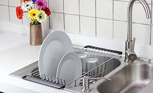 Neat-O Over-The-Sink Kitchen Dish Drainer Rack, Durable Chrome-Plated Steel (Black) - Thumbnail 5