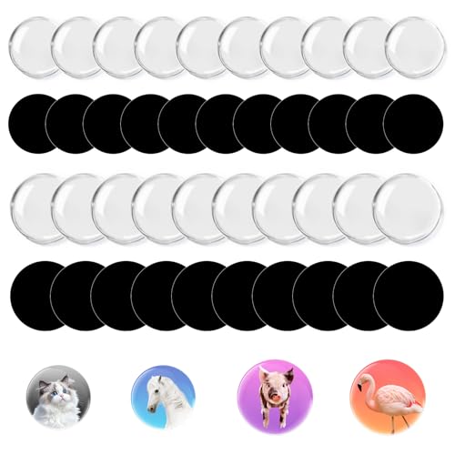 48 Stück Magnete für Kühlschrank mit 48 Magnet Aufkleber, 25mm/30mm Runde Magnetscheiben, Selbstklebend Glas Cabochon Magnet, Fotomagnete Selbst Gestalten Rund, für DIY Whiteboard Kühlschrank Wand