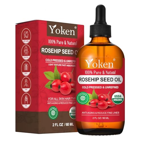 Yoken Organic Rosehip Seed Oil for Face, Skin & Hair, Cold Pressed, 2 fl oz