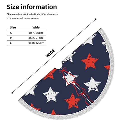 Christmas Tree Skirt, American Flag Day Fourth Of July Independence Memorial Day Patriotic Freedom Stars Tree Mat With Tassel, Xmas Large Tree Mat For Christmas Party Decorations 30" Inches #TOP4