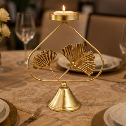 Image of Webelkart Premium Gold Plated Tealight Candle Holder for Home Decor |Candle Stand with Ginkgo Leaf Design | Diwali Candle Holder,Living Room, Bedroom, Dining Table & Festive Decoration (7 inch in)