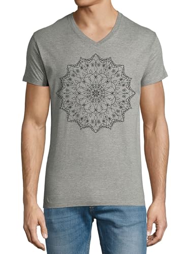 T-shirt Flower of Life homme col v coton gris vêtement mode taille S