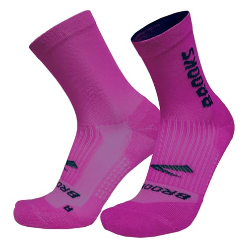 Brooks Ghost Crew Socks I Performance - Calcetines acolchados para correr con soporte de arco para hombres y mujeres, Magenta/Br Crew, Large