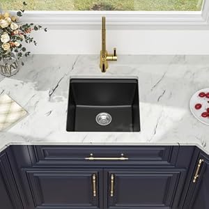Kichae Black Undermount Bar Sink 18 x 18 Black Composite Granite Undermount Wet Bar Prep Kitchen Sink