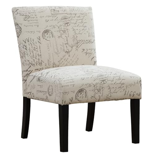 Roundhill Furniture Botticelli Fabric Armless Contemporary Accent Chair Script Print