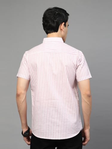 Image of Majestic Man Men's Pure Cotton Striped Half Sleeve Regular Fit Shirt